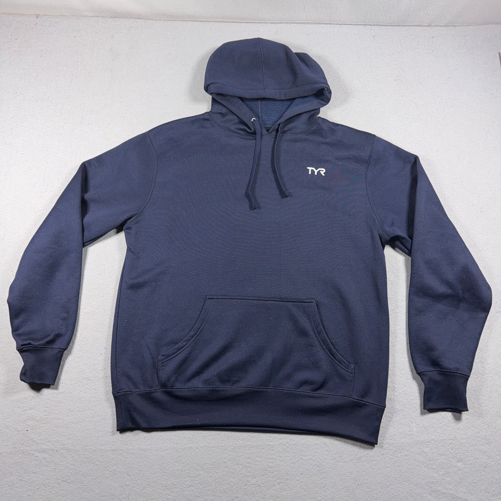 TYR Sport Hoodie Men Large Pullover Fleece Sweatshirt‎ Blue Logo Athleisure 80